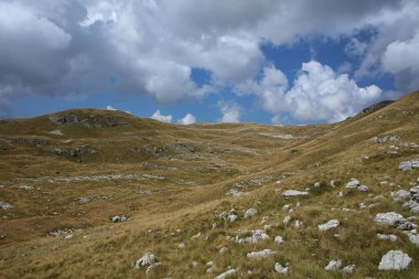 Karadağ 'daki Durmitor Ulusal Parkı' ndaki sıradağların manzarası
