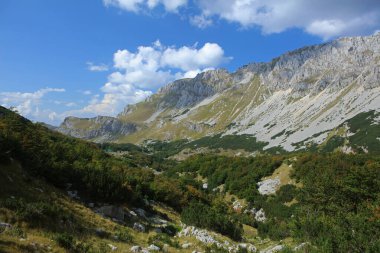 Karadağ 'daki Durmitor Ulusal Parkı' ndaki sıradağların manzarası