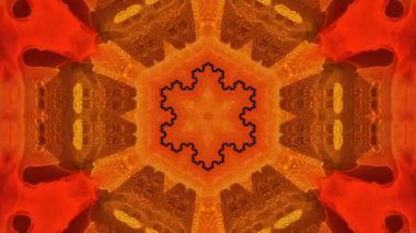 Kırmızı ve turuncu fraktal fraktal kaleydoskop dokusunun döngüsü. Hipnotik animasyon