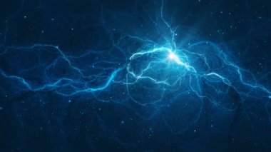 Uzay arkaplanı. Yıldızlı mavi nebula boyunca uçuyor. Dijital animasyon, 3 boyutlu canlandırma