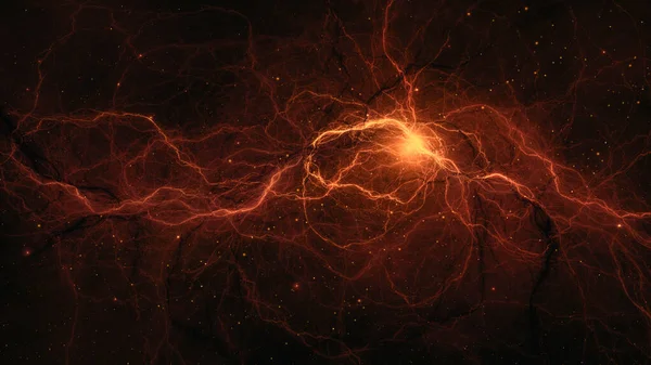 Vesmírné Pozadí Barevná Fraktálově Červená Oranžová Mlhovina Hvězdným Polem Vykreslování — Stock fotografie