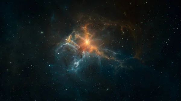 宇宙背景 星のフィールドとカラフルなフラクタルブルーとオレンジの星雲 3Dレンダリング — ストック写真