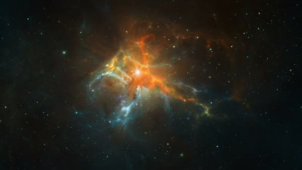 Sfondo Spaziale Volando Attraverso Nebulosa Blu Arancione Con Campo Stellare — Video Stock