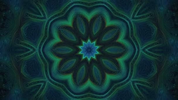 Loopbare Abstracte Kleurrijke Blauwe Groene Caleidoscoop Textuur Achtergrond Zwart Hypnotische — Stockvideo