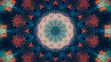 Parçacık ile soyut renkli kaleydoskop çember arka planı. Hipnoz, mandala 3 boyutlu animasyon