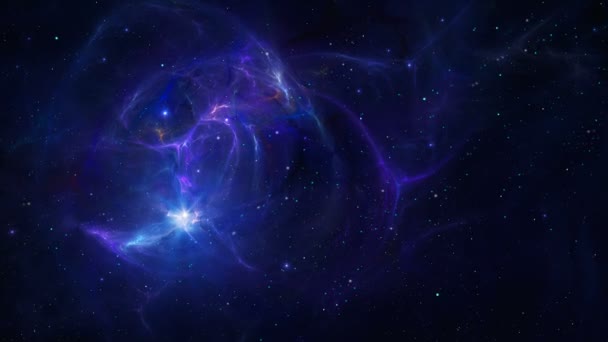 Vesmírné Pozadí Létá Modrou Fialovou Mlhovinou Hvězdným Polem Digitální Animace — Stock video
