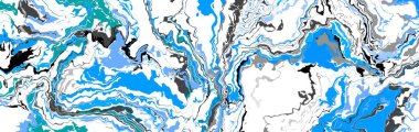Soyut renkli mermer desen arkaplanı. Siyah, beyaz ve mavi renk karışımı, modern illüstrasyon arkaplanı