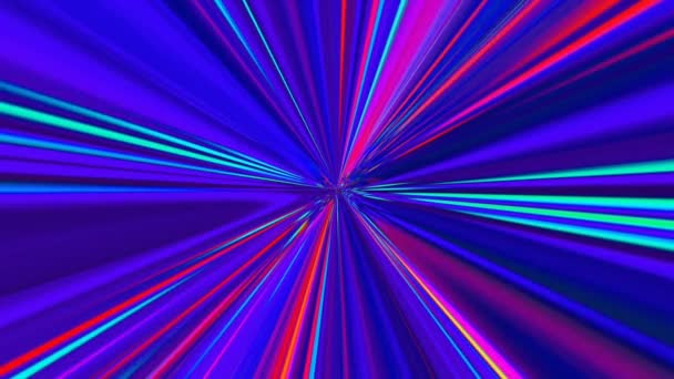 Flying Colorful Neon Line Tunnel Symmetry Glowing Outline Black Background — Vídeos de Stock