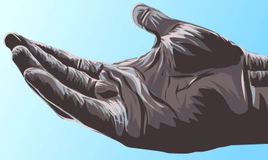 Vektör adam eli açık, avuç içi parmaklı. Düz biçim arkaplanı çiz