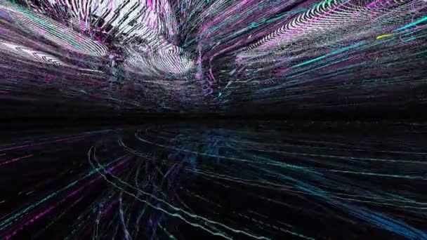 Färgglada Abstrakt Linje Partikel Roterande Svart Bakgrund Futuristisk Big Data — Stockvideo