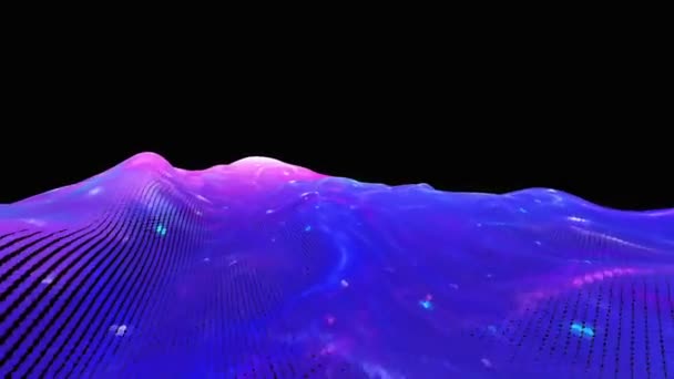 Fly Colorful Neon Spotted Mountain Black Background Animation — Vídeo de stock
