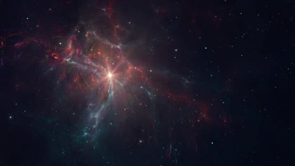 Rymdbakgrund Flyg Genom Färgglada Fraktal Nebulosa Med Stjärnfält Vetenskap Fantasi — Stockvideo
