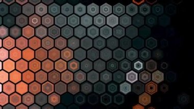 Siyah arkaplanda soyut altıgen geometrik tasarım ögesi. Basit modern animasyon