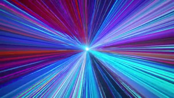 Renkli Mavi Kırmızı Çizgi Tünelinde Uçuyor Simetri Parlayan Çizgi Dış — Stok video