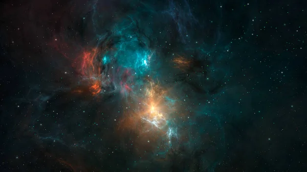 Uzay Arkaplanı Yıldızlı Renkli Mavi Turuncu Nebula Dijital Resim — Stok fotoğraf
