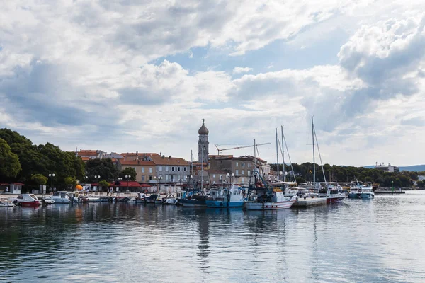 stock image City Krk on Croatia island Krk with harbor and ship