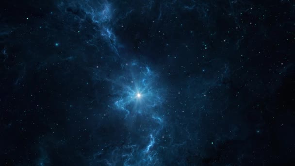 Fundo Espacial Voe Através Nebulosa Azul Colorida Com Campo Estelar — Vídeo de Stock