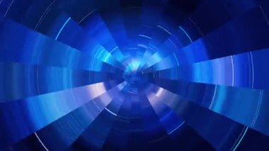 Renkli mavi dönen bıçaklar soyut parlayan çember, tünel arka planı