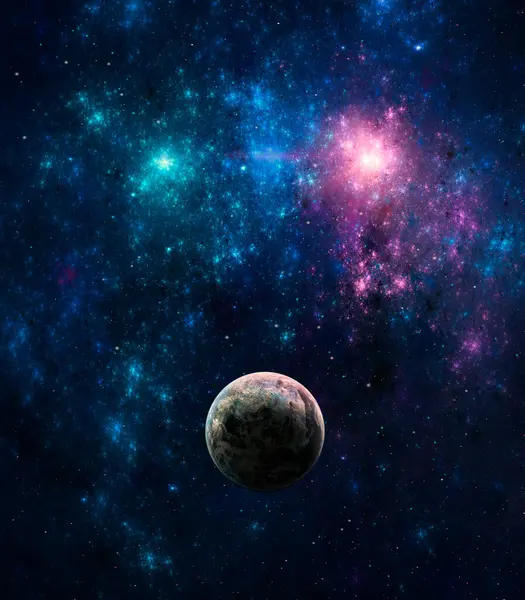 空间背景 在五彩斑斓的分形星云上 由行星和恒星创造的微笑符号 美国宇航局提供的元素 3D渲染 — 图库照片