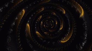 Soyut renkli altın rengi lüks desenli fraktal hat ortada bükülmüş. Tünel arkaplan döngüsü modern animasyon