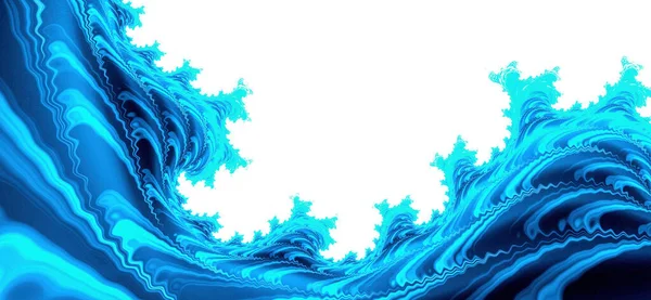 分形蓝色水花纹理在白色背景上 带有复制空间的液体波运动 — 图库照片