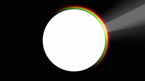 Cerchio Bianco Sfondo Nero Con Contorno Arcobaleno Effetto Luce Fluttuante — Video Stock