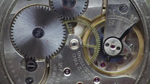 Mekanisme Jam Saku Mechanical Steel Clockwork Cogwheel Screw — Stok Video