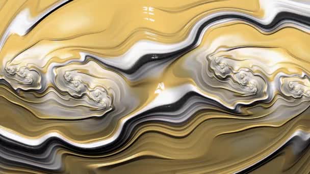 Luksusowe Złoto Czarno Białe Fale Marmuru Tekstury Płynące Pętla Abstrakcyjna — Wideo stockowe