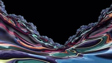 Dağdaki fraktal mermer üzerinde akan neon rengi siyah arkaplanlı. Döngü yeteneği, topoğrafya haritası, veri, soyut arkaplan