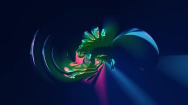 Mavi ve mor ışıkta dönen soyut parlak bir nesne. Basit döngü tabanlı arkaplan canlandırması