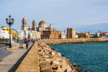 Cadiz cityscape with the cathedral and Atlantic Ocean, Andalusia, Spain, Europe