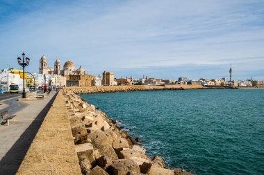 Cadiz cityscape with the cathedral and Atlantic Ocean, Andalusia, Spain, Europe