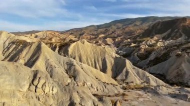Tabernas Desert landscape soon before sunset, Almeria, Andalusia, Spain