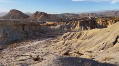 Tabernas Desert landscape soon before sunset, Almeria, Andalusia, Spain