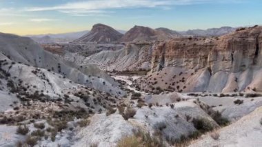 Tabernas Desert landscape soon before sunset, Almeria, Andalusia, Spain