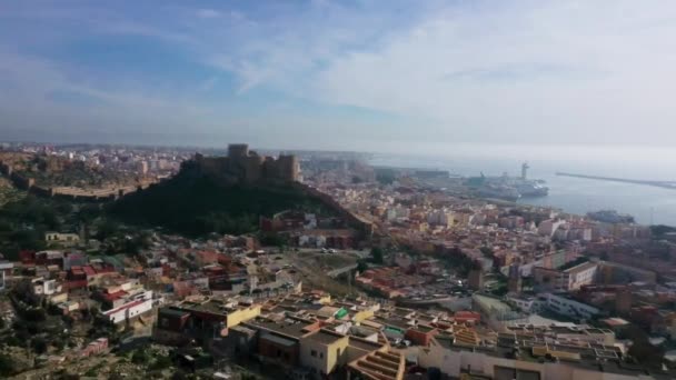 Aerial View Almeria Moorish Castle Fortress Hill Andalusia Spain — Stock video