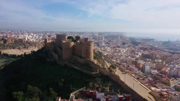 Aerial View Almeria Moorish Castle Fortress Hill Andalusia Spain — Vídeos de Stock