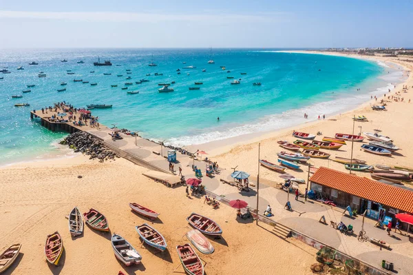Santa Maria Şehrinde Sal Adası Cape Verde Turkuaz Üzerindeki Iskele — Stok fotoğraf