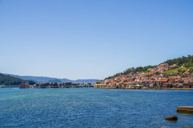 Güzel şehir okyanus manzarası, Combarro, İspanya, Galiçya