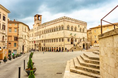 Perugia, Italy - May 30, 2024: Beautiful Main Square of Palace of Priors, Umbria, Italy clipart