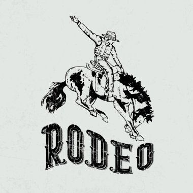 Klasik tipografi Vahşi Batı Teksas rodeo batı kovboyu at çizimi baskısı üzerinde grafik tişört veya poster için retro slogan metni - Vector
