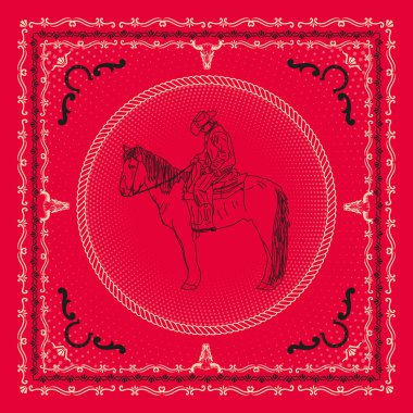 Kovboy bandana desenli tasarım, kovboy çölü bandana desenli tasarım, tişört için klasik batı sanat eserleri, çıkartma, grafik baskı.