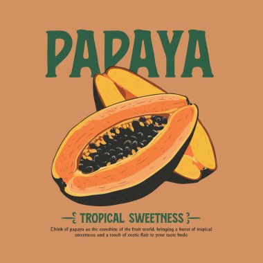 Papaya ve tropikal meyve. Egzotik vektör çizimi. El çizimi papaya posteri.
