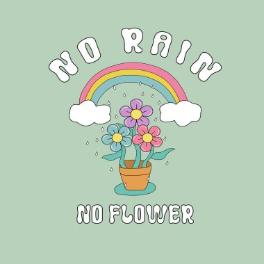 tipografi ile soyut çiçek çizimi, yağmur yok tişört, poster, grafik baskı için çiçek tasarımı yok .