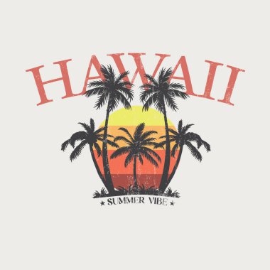 hawai summer vibe artwork illustration. hawai plam beach sunset illustration. summer vibe t shirt design.