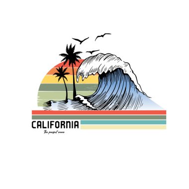 vintage california beach label with palm trees and los angeles california design, vector illustration. summer vibe artwork graphics for t shirt or others apparels.