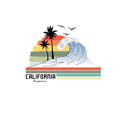 vintage california beach label with palm trees and los angeles california design, vector illustration. summer vibe artwork graphics for t shirt or others apparels.