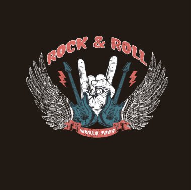 Rock 'n' roll dünya turu T-shirt veya diğerleri için rock müzik sanatı.