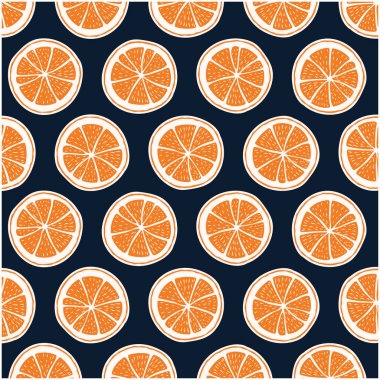 Limonlu turuncu desenli kusursuz. Vektör çizimi. El çizimi limon deseni.
