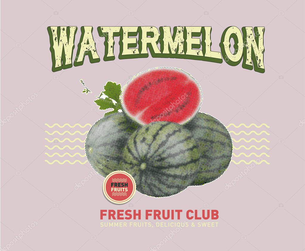 Watermelon vector graphic, Summer fruit print design, women's graphic tee for California food fashion, sweet juicy watermelon vintage graphic text print artwork, textile clothing for t-shirt , sweats'